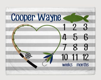 Fish Milestone Blanket: Personalized Boy Fishing Baby Shower Gift