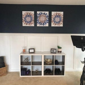 Blauwgroene bloemen muurdecoratie: Landelijke bloemenstijl slaapkamer badkamer set van 3 ingelijste, canvas of kunstprints WC afbeelding 6