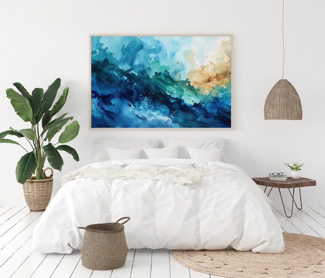 Navy Blue Abstract Wall Art: Ocean Decor Beach House Set of 1 ...