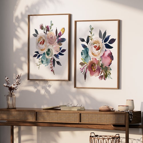 Dusty Flower Wall Art Pink Blue Flower Art Prints Canvas or Etsy