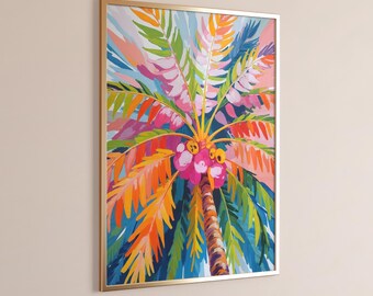 Colorful Palm Tree Art: Tropical Wall Decor Beach House Set of 1