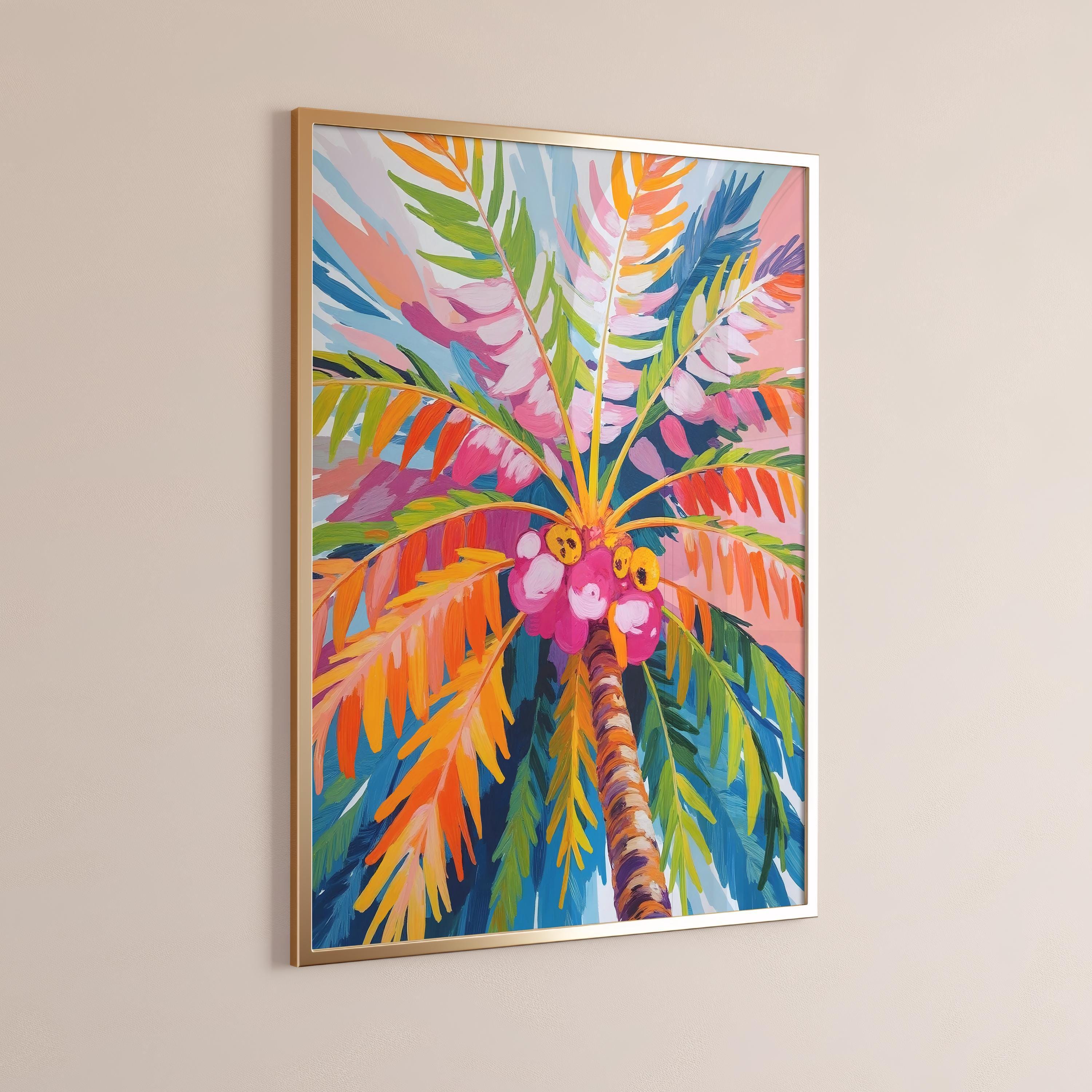 Colorful Palm Tree Art: Tropical Wall Decor Beach House Set of 1