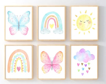 Rainbow Wall Art Girls Gallery Wall Girls Nursery Quotes Girls Room Decor Playroom Wall Art Girls Nursery Art Set of 4 Prints