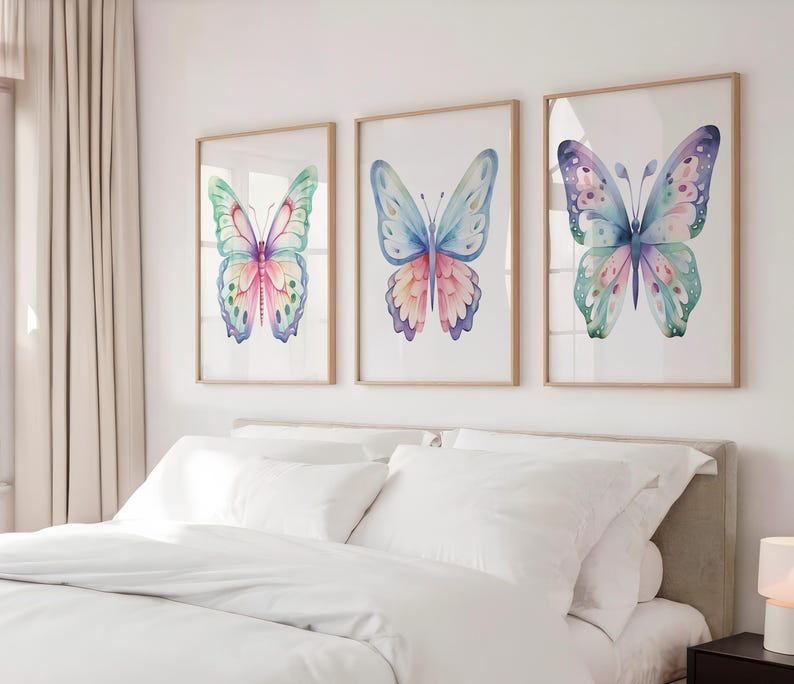Watercolor Butterfly Wall Art: Butterflies Girl Nursery Wall Decor, Set ...