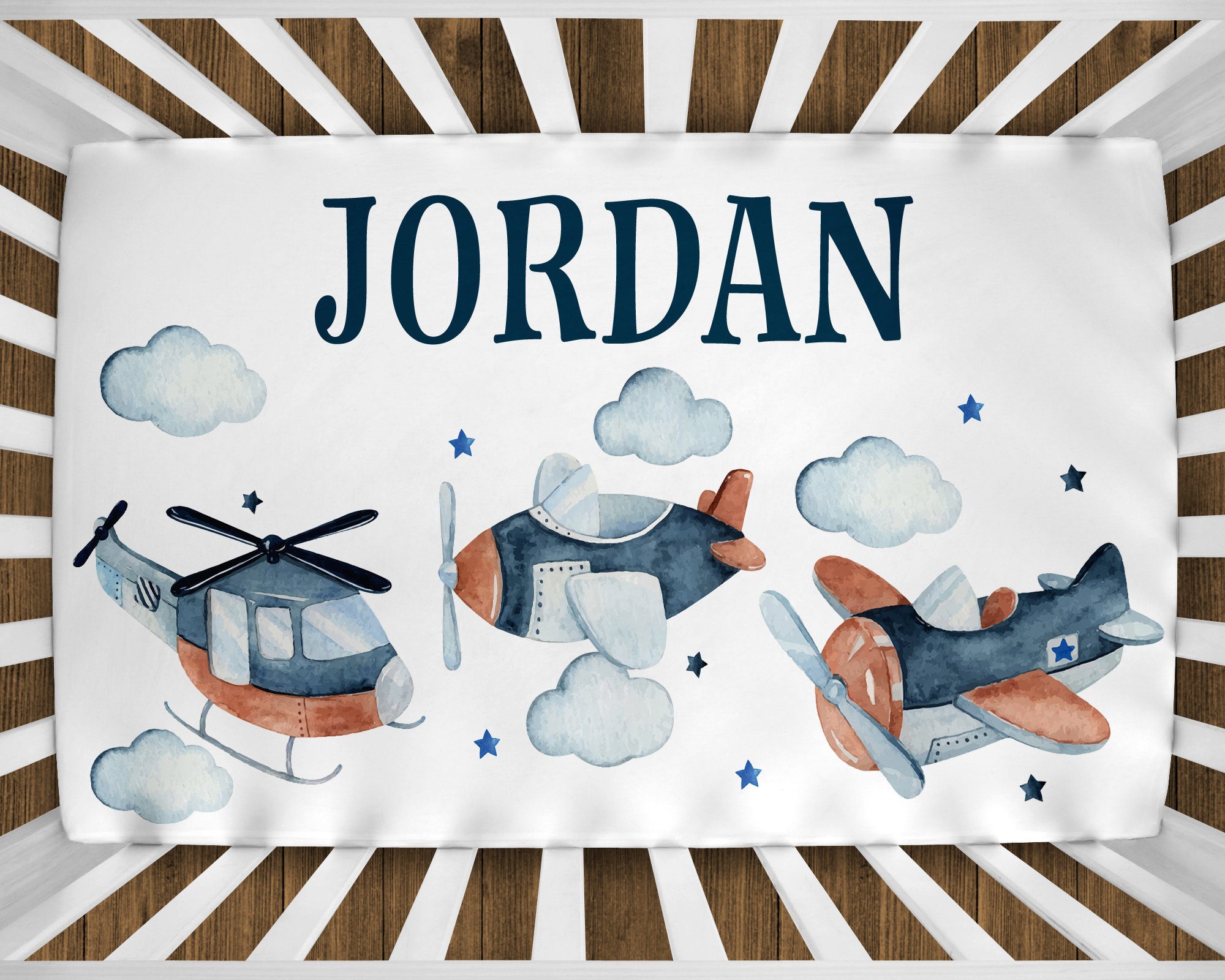 AIRPLANE Crib Sheet Baby Boy Name Personalized Crib Sheet AIRPLANE