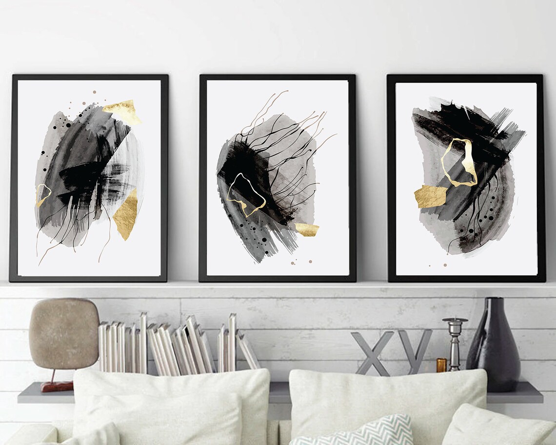 Black Gold Wall Art Black Gold Abstract Art Prints or Canvas Etsy