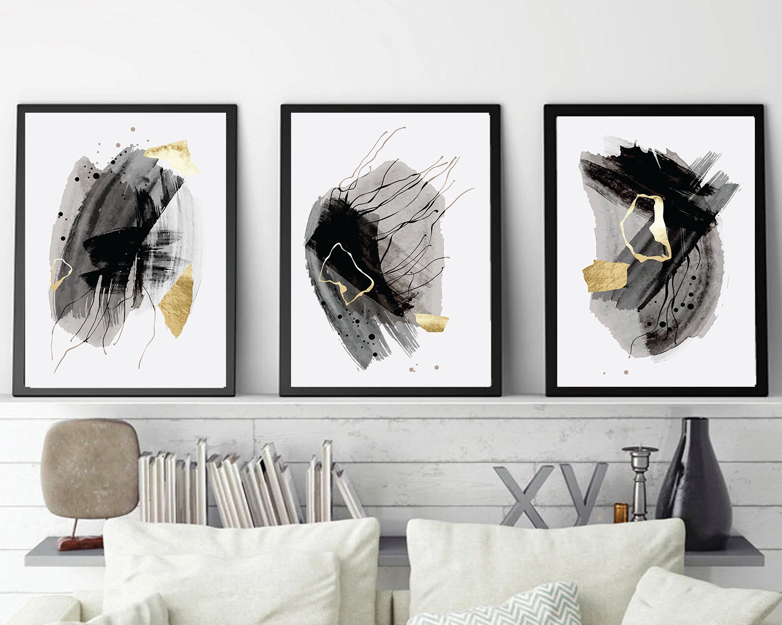 Black Gold Wall Art Black Gold Abstract Art Prints or Canvas Etsy