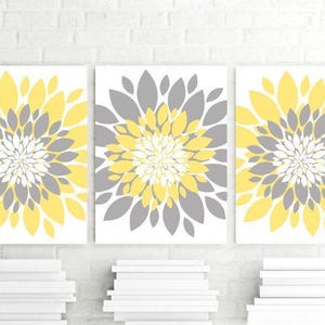 Yellow Gray Flower Wall Art Decor