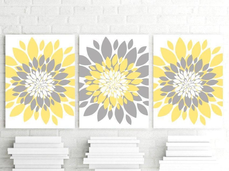 Yellow Gray Flower Wall Art Decor