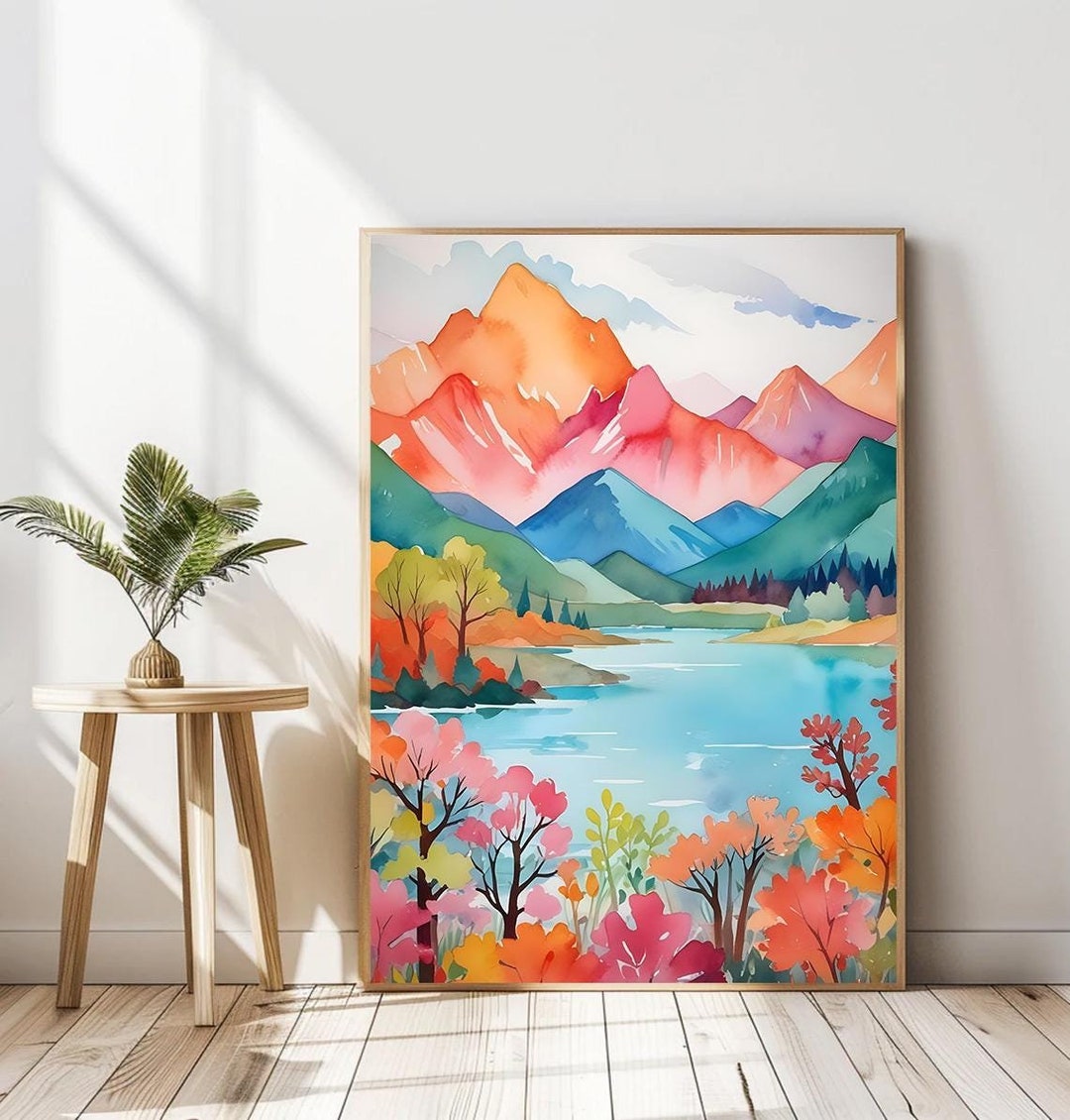 Abstract Landscape Wall Art - Watercolor Mountain Art Print - Office ...