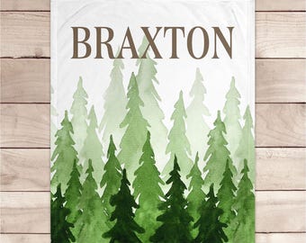 Woodland Forest Blanket - Personalized Boy Name Blanket - Custom Gift