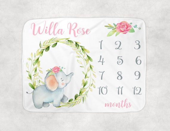 Girl Elephant Milestone Blanket Personalized Baby Shower Gift Baby Girl Elephant Blanket Girl Newborn Monthly Blanket Photo Growth Chart Etsy Canada