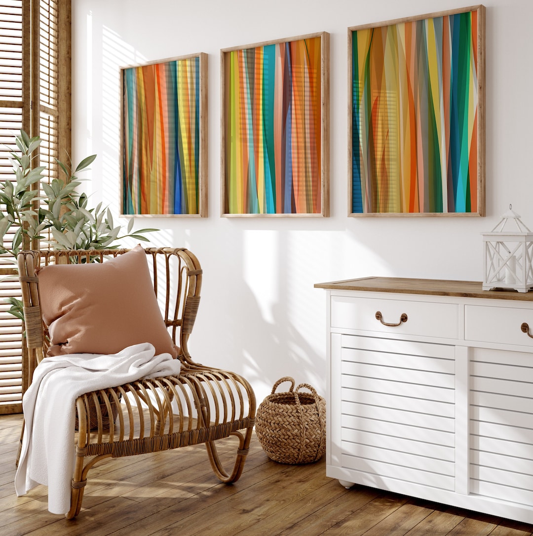 Colorful Wall Art Stripes Artwork Prints Framed Bright Color Stripes Wall Art Bedroom Wall Decor