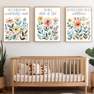 Wildflower Nursery Wall Art: 'In a Field of Roses' Set of 3 - Framed, Canvas, or Art Prints WC