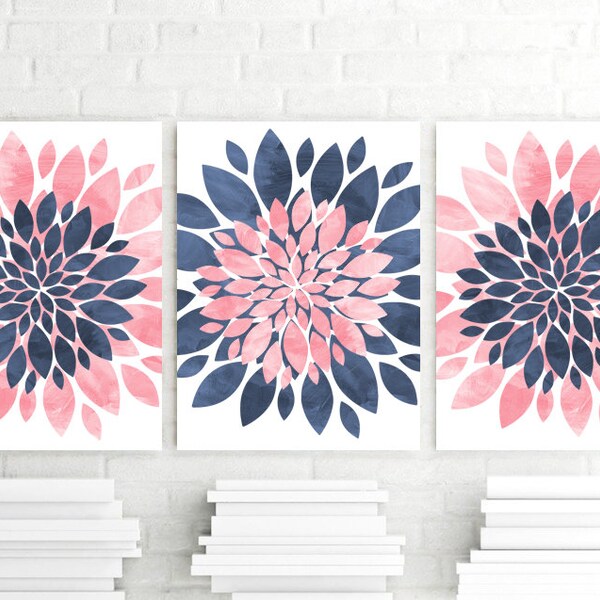 Navy Blue and Pink Wall Art Etsy