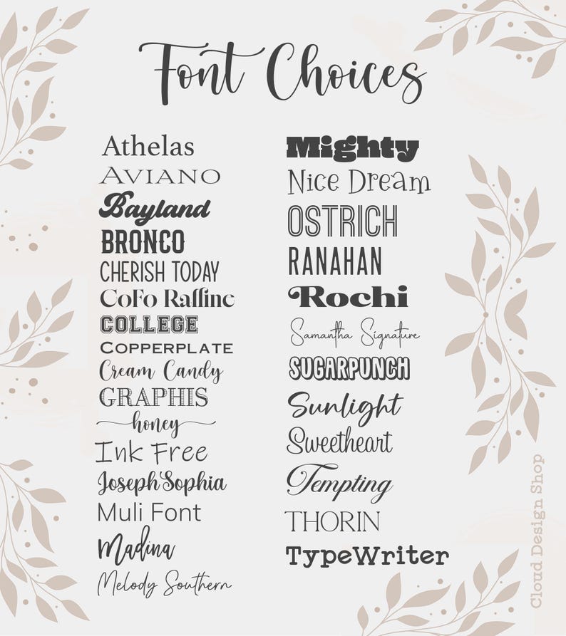 a variety of different font choices, including cursive, sans-serif, and other styles, arranged in a visually appealing manner.