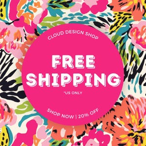 a pink circle with the words free shipping on it