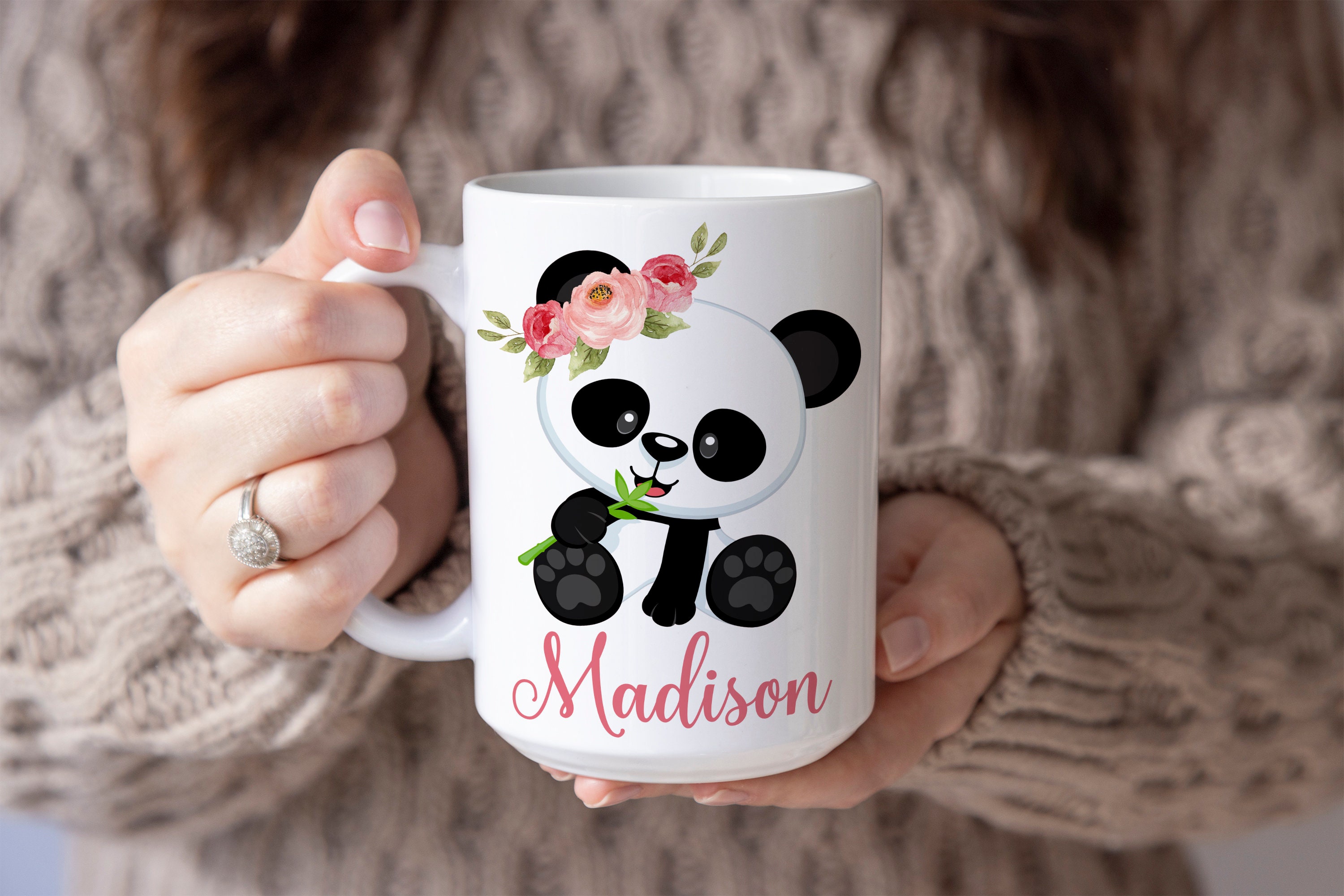 Cute Panda Mug Ceramic Pink Accent Coffee Cup 11oz Gift For Panda Lovers