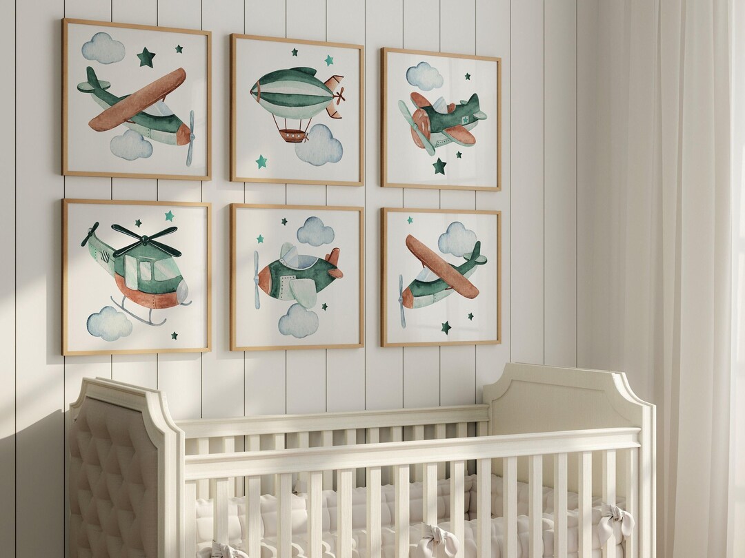 Airplane Nursery Wall Decor: Aviation Wall Art Set of 6 Framed, Canvas ...