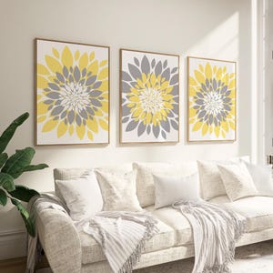 Yellow Gray Flower Wall Art