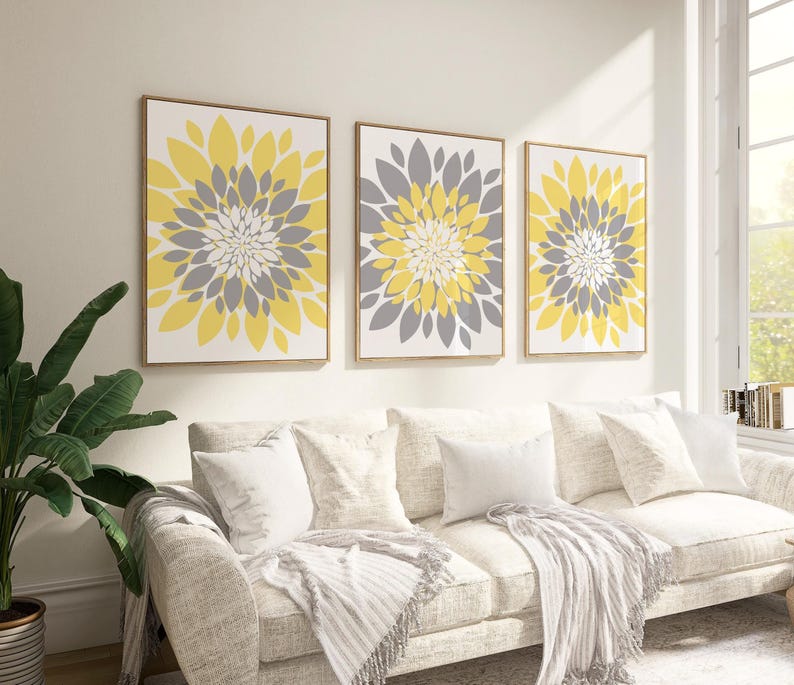 Yellow Gray Flower Wall Art