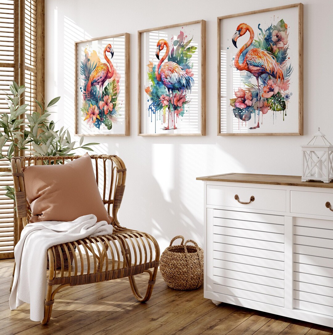 Flamingo Wall Art Decor Set of 3 - Framed, Canvas, or Art Prints WC - Etsy