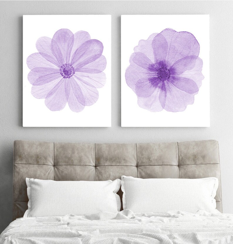 Purple Flower Wall Art Watercolor Purple Floral Art Prints or Etsy