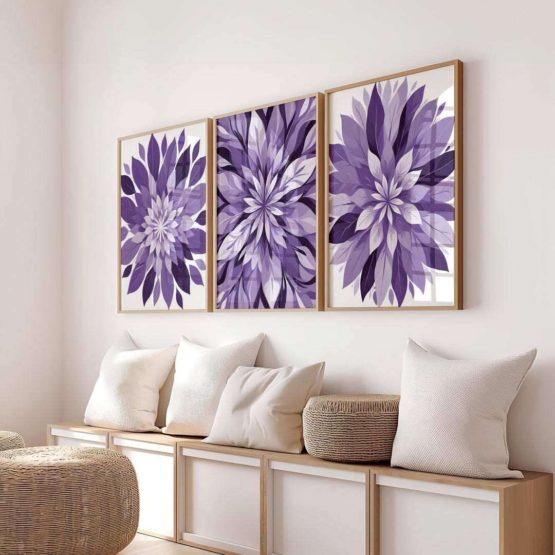 Framed Purple Flower Wall Art - Purple Bedroom Wall Decor - Purple