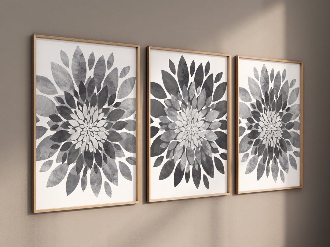 Gray Flower Wall Art Gray Flower Prints Canvas Gray Flower Print