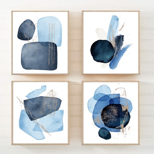 Modern Abstract Wall Art Navy Blue Rust Abstract Art Prints Etsy