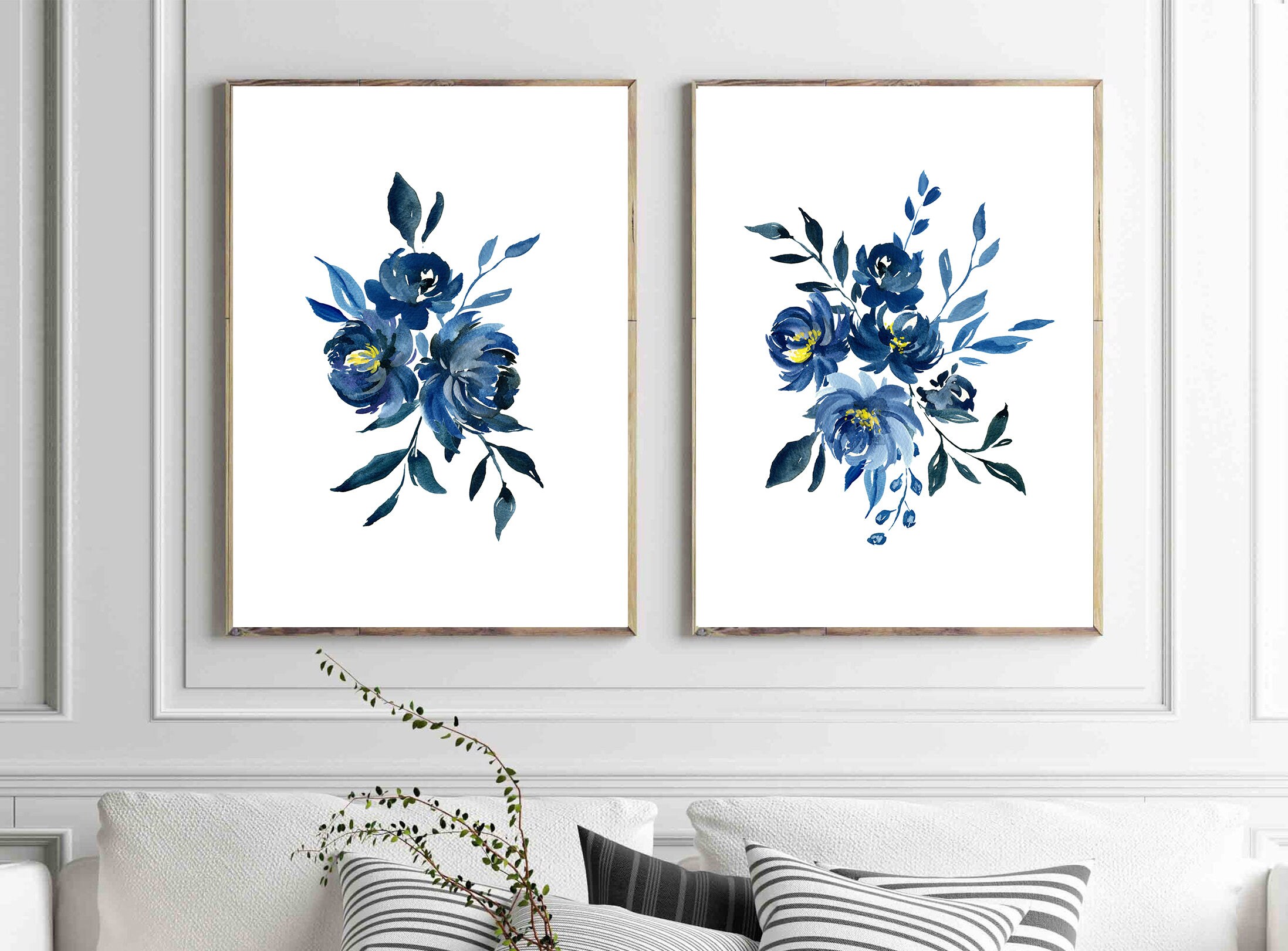 Watercolor Blue Flower Wall Art Flower Art Prints or Canvas Etsy