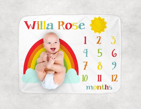 Rainbow Milestone Blanket Personalized Baby Shower Gift Rainbow Baby Girl Blanket Rainbow Girl Newborn Monthly Growth Chart Milestone Etsy Canada