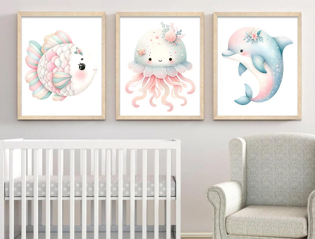 Nautical Nursery Wall Art: Sea Animals Wall Decor, Set of 3 - Framed ...