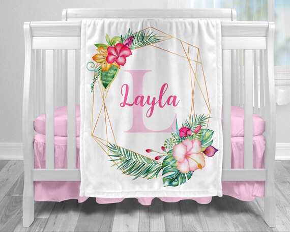Tropical Baby Blanket Tropical Floral Girl Name Personalized Blanket Tropical Flowers Baby Girl Gift Tropical Floral Nursery Bedding Etsy Canada