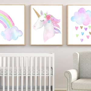 Set of Personalised Unicorn Prints , Girls Wall Art , Unicorn Room Decor , Unicorn  Art Set , Nursery Decor , Girls Bedroom Wall Art 
