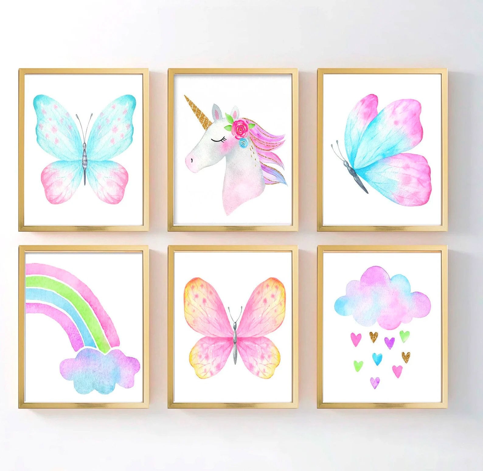 Set Of 4 Watercolor Butterfly Wall Posters 8x10 Inch - Boho Crystal Butterfly Prints For Girls Room Decor