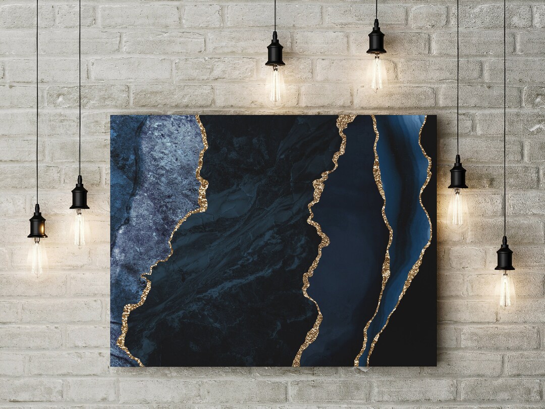 Navy Gold Abstract Wall Decor Navy Gold Agate Digital Etsy