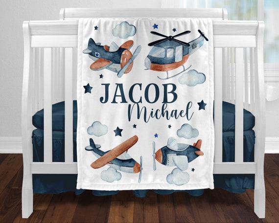 AIRPLANE Baby Blanket Airplane Personalized Baby Boy Shower Gift