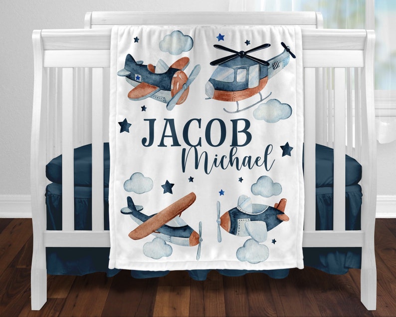 Airplane Baby Blanket Airplane Personalized Baby Boy Shower Etsy