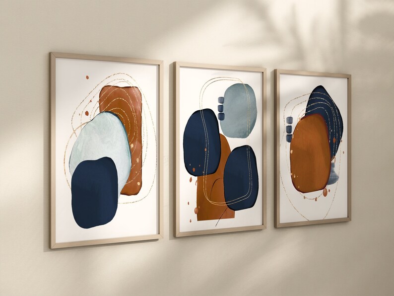 Abstract Shapes Wall Art Navy Cooper Geometric Composition Etsy