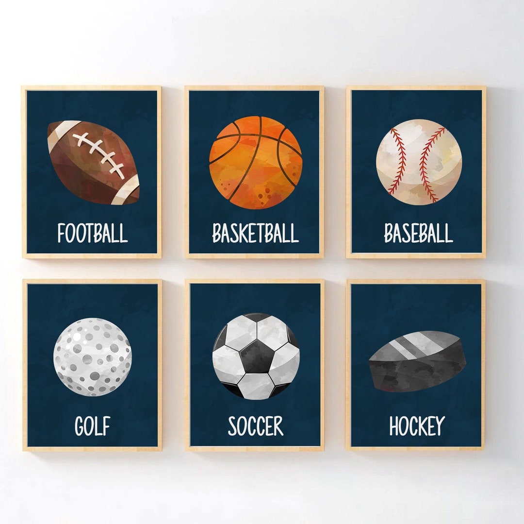 Sports Balls Wall Decor, Boy Art Prints, Frames or Canvas, Watercolor Sports Decor, Sports Balls