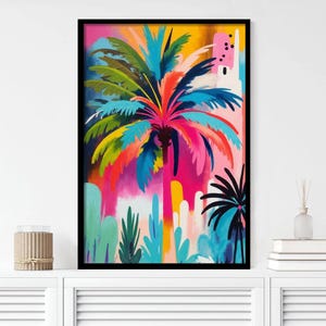 Abstract Palm Tree Canvas Artwork: Colorful Tropical Wall Decor Set of 1