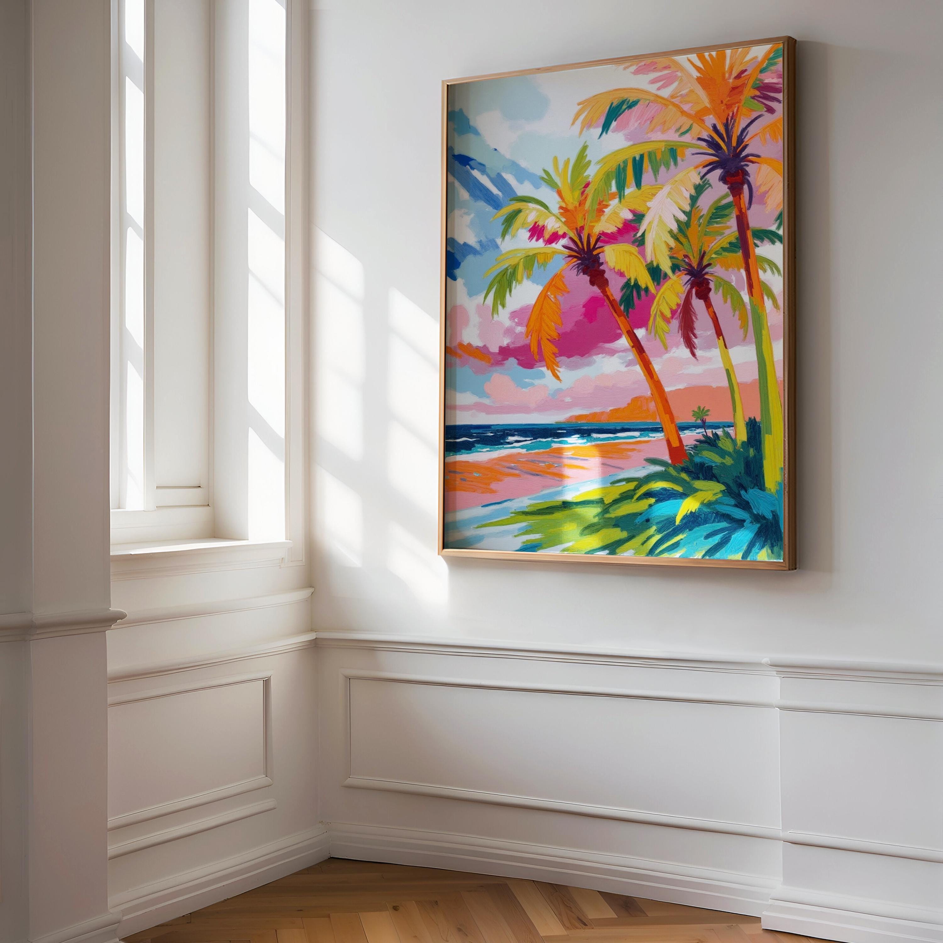 Colorful Palm Tree Artwork: Tropical Beach House Wall Art Set of 1