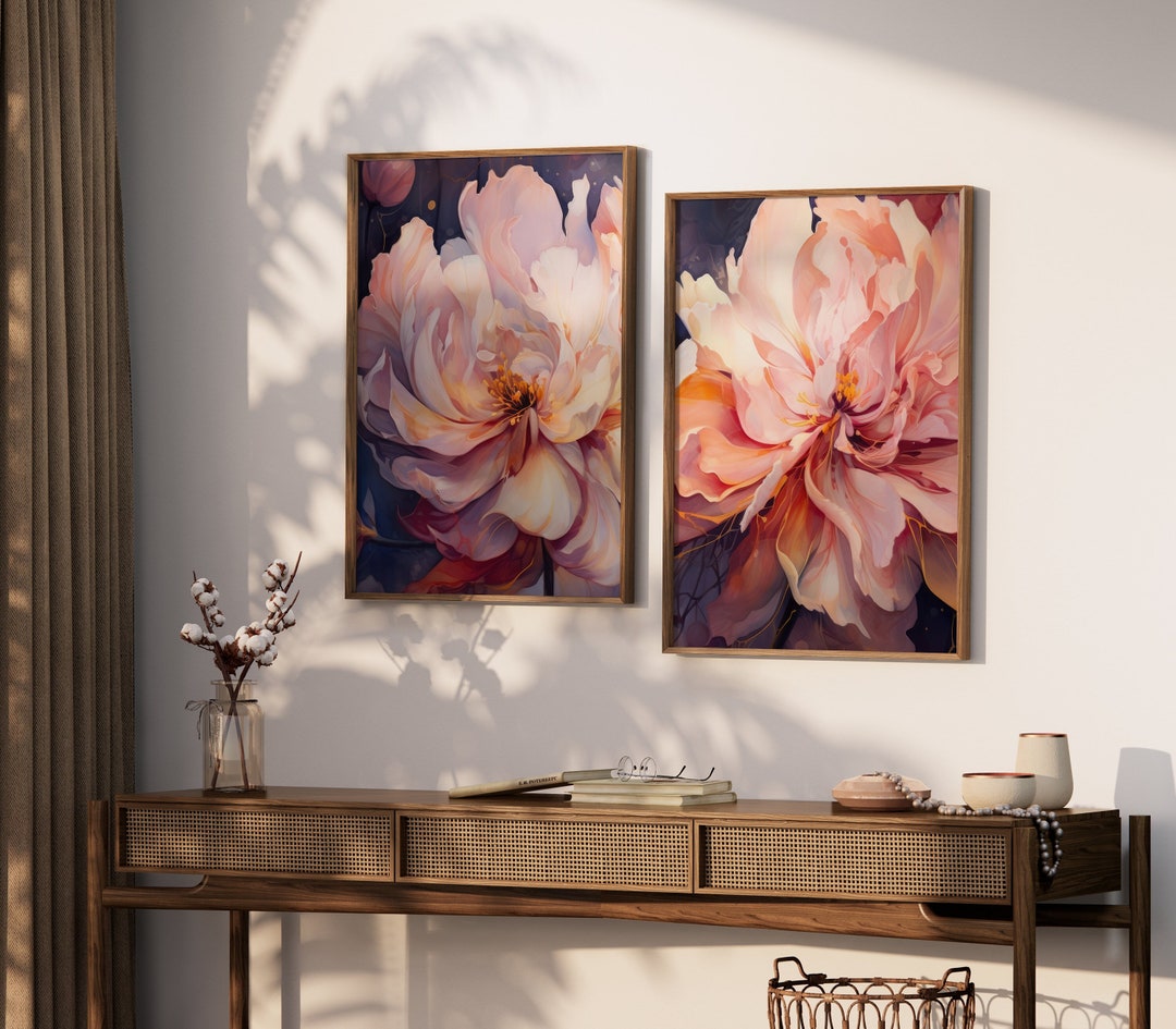 Large Peony Flower Wall Art Watercolor Floral Art Prints Pink Peonies ...