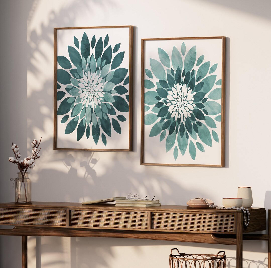 Teal Flower Wall Art - Watercolor Teal Floral Print - Framed Watercolor ...