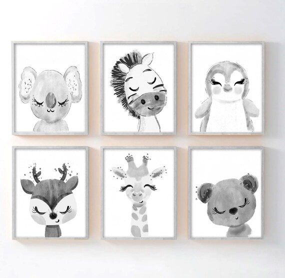 Animal Nursery Decor Black White Animals Art Prints or Canvas - Etsy