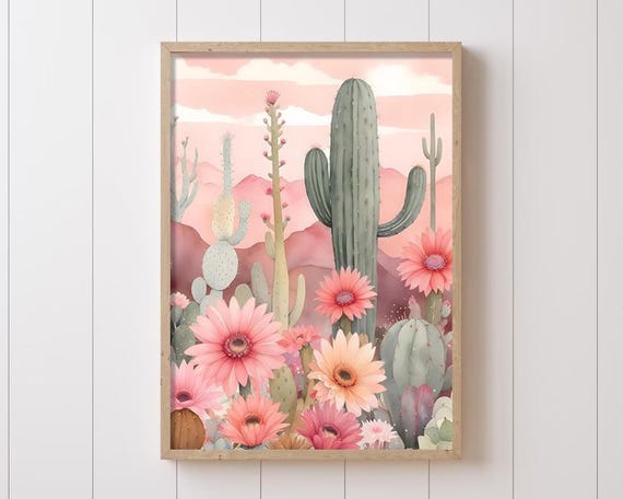 Coral Cactus Flower Artwork: Desert Cactus Nursery Wall Art Set of 1 -  Printable Digital Download WC - Etsy Israel
