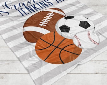 Personalized Sports Balls Blanket Gift - Baby Boy Gift