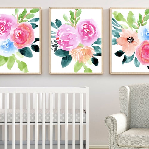 Purple Flower Wall Art Watercolor Purple Floral Art Prints or Etsy