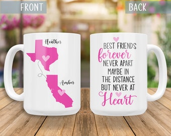 Custom Coffee Mug - Best Friends Forever - Personalized Long Distance State To State Gift for Best Friends - Going Away to College